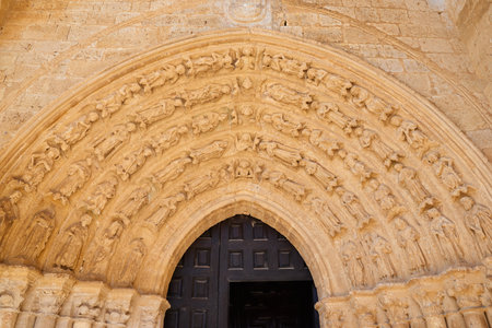 Detail of the Romanesque church of Santa Maria la Blanca in Villalcazar de Sirga, Palencia Province, Castilla Leon in Spain.の写真素材