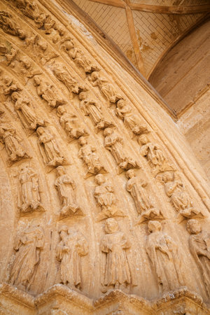 Detail of the Romanesque church of Santa Maria la Blanca in Villalcazar de Sirga, Palencia Province, Castilla Leon in Spain.の写真素材