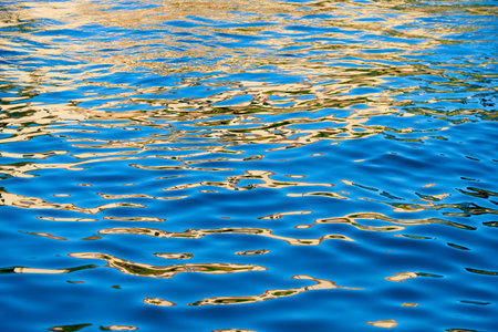Abstract background created with a close up of the waves of a water canal in Venice at sunsetの写真素材
