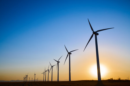 Windmills for renewable electrical production and clear sky