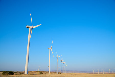 Windmills for renewable electrical production and clear sky