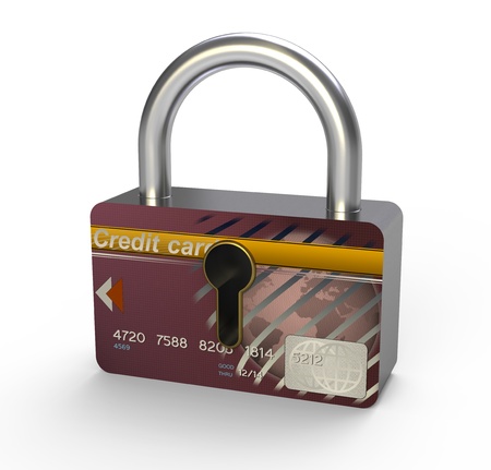 Padlock with keyhole showing credit cardの写真素材