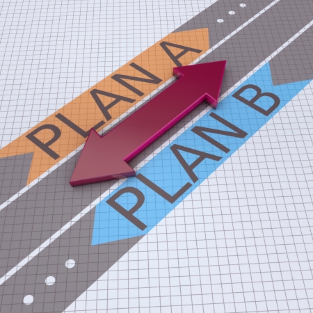 Directional arrows pointing to plan A and plan Bの写真素材