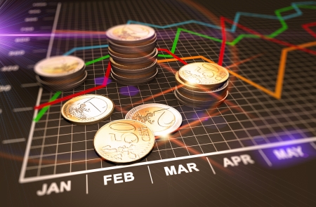 Financial business chart and coins Financial business chart and coins