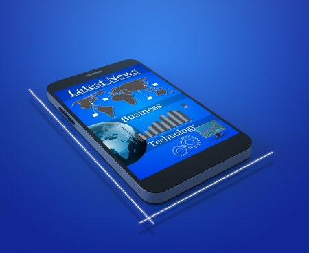 Mobile smart phone with news on screenの写真素材