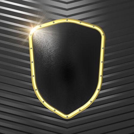 Black shield with gold borderの写真素材