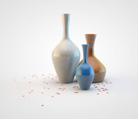 Set of modern vases with confettiの写真素材