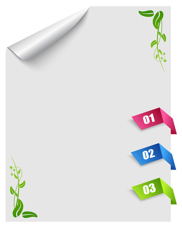 Curled corner of white page with tabsのイラスト素材