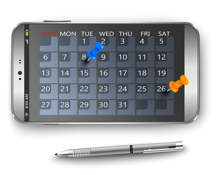 Smart phone with calendar and thumbtacks as conceptのイラスト素材