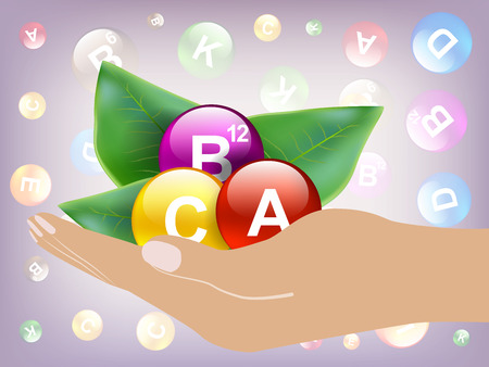 Vitamins on green leaves as conceptのイラスト素材