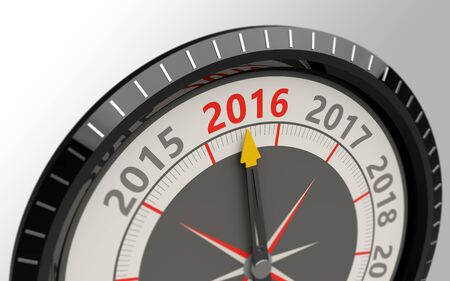 Compass and an arrow pointing to the text year 2016の写真素材