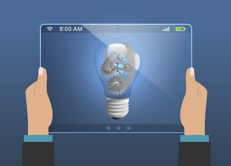 Gears as a design element in a light bulb. Computer tablet future.のイラスト素材