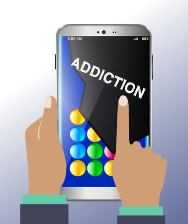Smart phone and warnings on addiction to gamingの写真素材