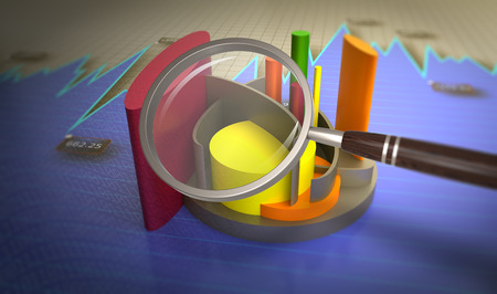 3D Illustration analysis of financial data in charts, accounting, business finance, taxes, banking, statistics, vision for the futureの写真素材