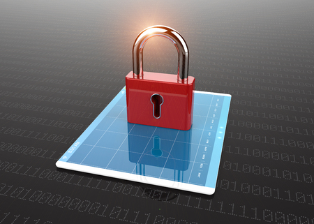 Tablet pc computer with lock symbol. Security big data technology concept.の写真素材