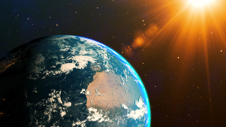 Space flight over planet Earth concept
