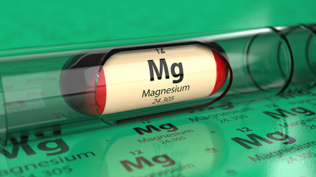 Magnesium Mg element in the capsule. Mineral as a dietary supplement.の写真素材