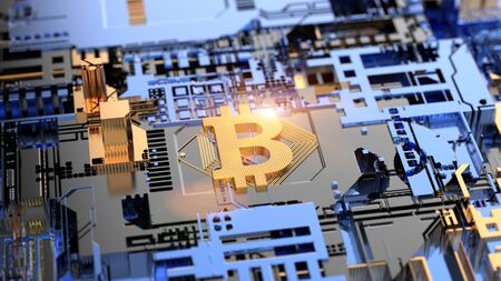 Bitcoin Cryptocurrency mining on Circuit Board Blockchain