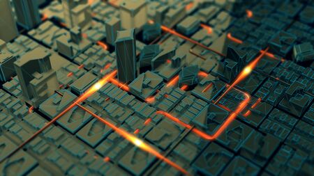 Artificial Intelligence transferring big data energy as 3D visualization computer development background concept.の写真素材