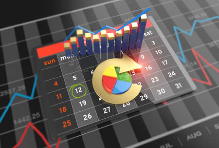 Economic statistics budget and banking with calendar on digital tablet