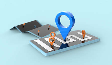 Smartphone locator mark of map city and location pin or navigation icon symbol search travel 3D...