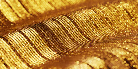 Luxurious glittering blurred gold stripes ripples. Satin shiny Christmas abstract design presentation background.の写真素材