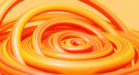 Brightly colored merry rings. 3D art decoration with blurred orange-yellow gradient backgroundの写真素材