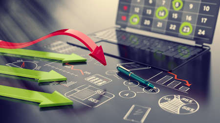 Economic crisis, stock market financial graph falling business, global money bankruptcy 3D render...