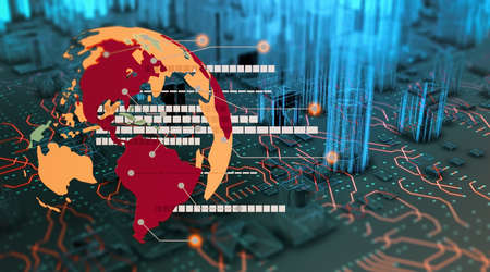 Global world economic statistics, analysis, forecast and charts with modern technology 3D concept