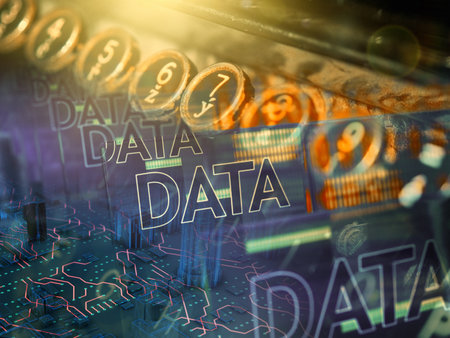 Modern futuristic communication data technology versus vintage old historical typewriter as...