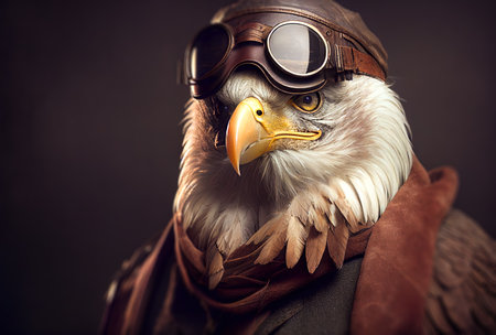 Bald eagle as an aviator with aviator glasses, portrait metaphor background AI Generatedの素材