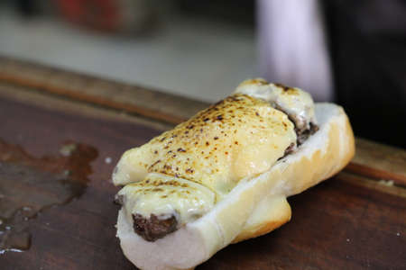 meat and cheese sandwich. barbecue meat.の写真素材