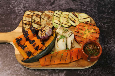 Brazilian food. Heart of palm, pumpkin & grilled vegetables on the barbecue.の写真素材