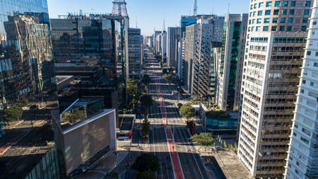 Aerial view of Av. Paulista in SÃ£o Paulo, SP. Main avenue of the capital. Sunday day, without...