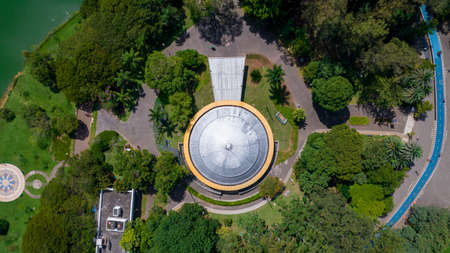 Aerial view of Ibirapuera Park in SÃ£o Paulo, SP. Residential buildings around. Lake in Ibirapuera...