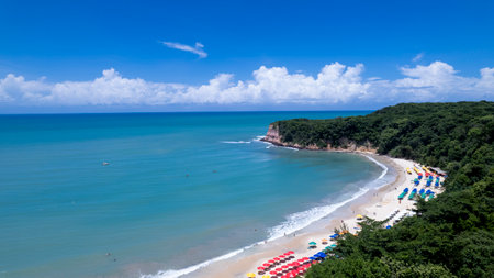 Aerial view of Madeiro beach, in Pipa, Natal, Rio Grande do Norte, Brazil.の写真素材