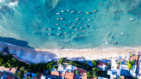 Aerial view of Pipa beach in Tibau do Sul, Rio Grande do Norte, Brazil. Top view fishing boats.の写真素材