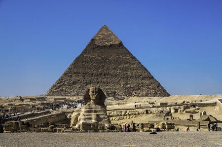 CAIRO-DECEMBER 4, 2015: local Egyptians tourists are the majority at the Pyramids as foreign tourism dropped drastically.のeditorial素材