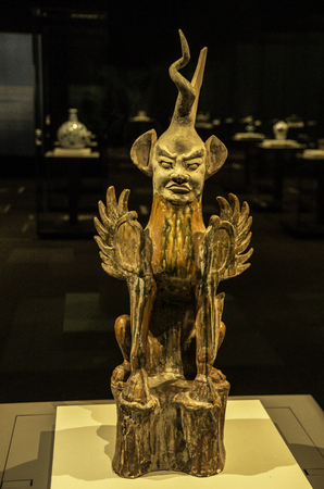 Doha, QATAR - DECEMBER 25, 2016: Animal statue with wings and big ears at Museum of Islamic Arts (MIA) In Doha, the capital of Qatar in the Gulf Area.のeditorial素材