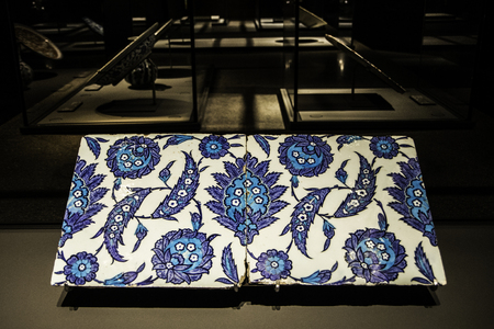 Doha, QATAR - DECEMBER 25, 2016: Handmade tile at Museum of Islamic Arts (MIA) In Doha, the capital of Qatar in the Gulf Area.のeditorial素材