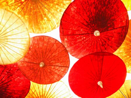 umbrellas colorful yellow, red,  under the beautifulの写真素材