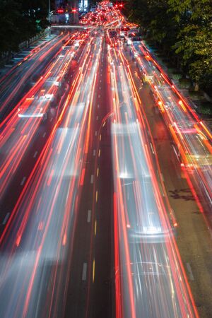 Night traffic lights in Bangkok, Thailandのeditorial素材