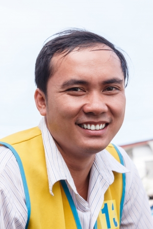 Samutprakarn thailand, December 23, 2012: Motorcycle taxi drivers are smiling. While waiting for passengersのeditorial素材