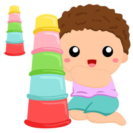 Baby and Toys Cute Vector Setのイラスト素材