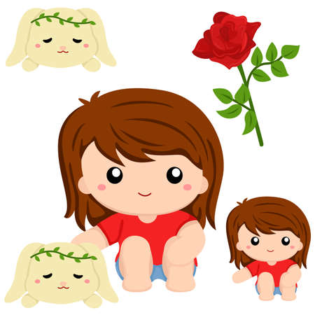 Pretty Girl with her Pet Rabbit Vectorのイラスト素材