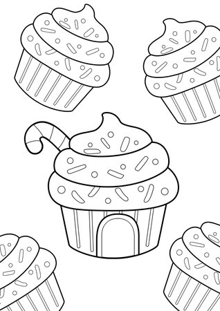 Candyland and Kids Theme Coloring Pages A4 for Kids and Adultのイラスト素材