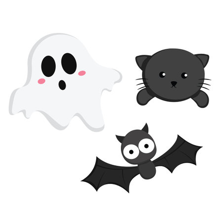 Halloween Ghost and Animal Illustration Vector Clipartのイラスト素材