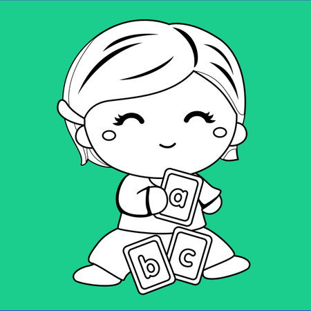Little Baby Playing Alphabet Blocks Digital Stampのイラスト素材