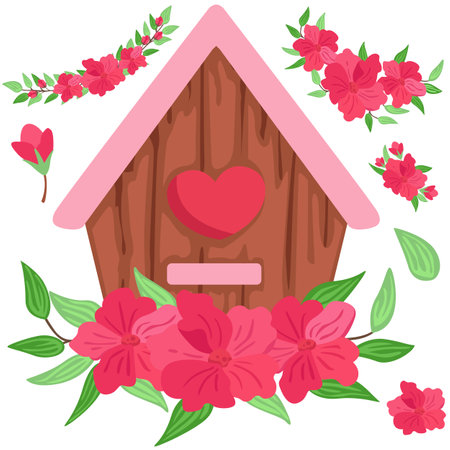 Pink Bird House Illustration Vector Clipartのイラスト素材