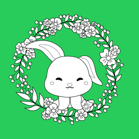 Rabbit and Flowers Digital Stampのイラスト素材